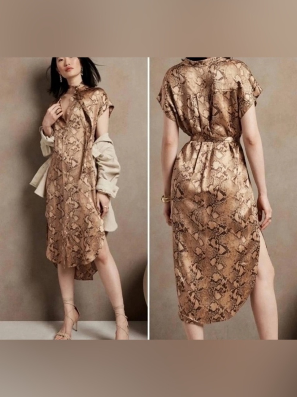 Banana Republic 100% Silk Snake-Print Midi Dress